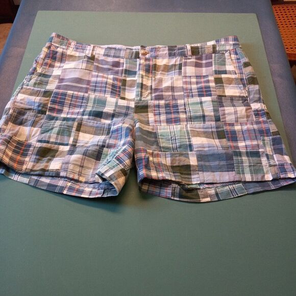 LL Bean Favorite Fit Womens 18 Reg Blue/Green Plaid Patchwork Golf/Walking Short - Picture 1 of 5
